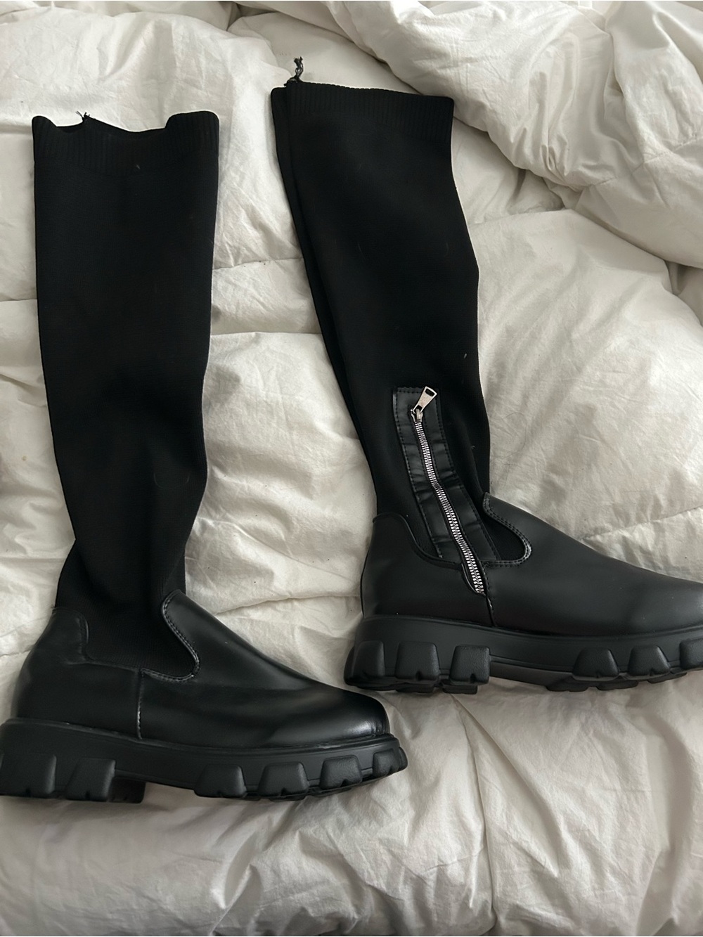 Women's Black Knee-High Lug-Sole Boots